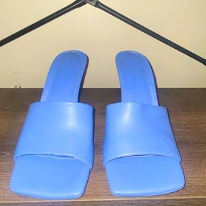 ASOS blue mule heels.